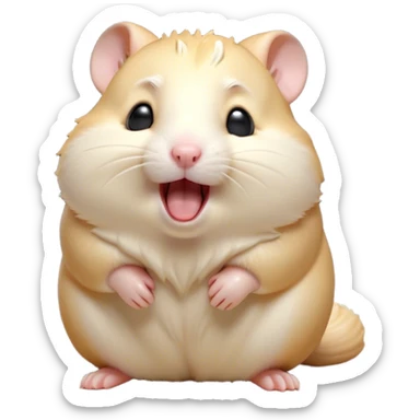 Cinematic Cute Yawning Cream Hamster Portrait Emoji, Head tilted slightly with a dramatic, wide-open yawn, showcasing a soft, pristine cream coat with tiny droopy ears, round dark eyes barely open in drowsy contentment, Simplified yet irresistibly adorable features, highly detailed, glowing with a soft, cozy glow, high shine, relaxed yet expressive, stylized with a touch of whimsy, bright and endearing, soft glowing outline, capturing the essence of a sleepy yet affectionate hamster, so drowsy it feels like it could stretch out of the screen and curl up for a nap! sticker
