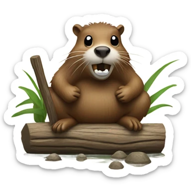 Beaver building a dam  sticker