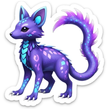 Rare realistic purple indigo violet nebulae shiny sparkly dark-neon glowing bioluminescent edgy badass epic pretty beautiful handsome gorgeous aesthetic colorful vibrant Vernid-Trico-species-Fakemon-creature by LiLaiRa, 4 legs, 1 tail, random markings, (full body) sticker