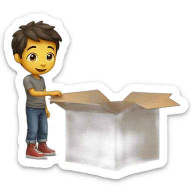 boy finding a small boy in the box sticker