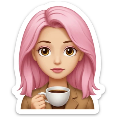 Crea una chica güerita con pelo largo café claro y raíces güeras, ojos rasgados cafés oscuros, suéter o camisa rosa claro sticker