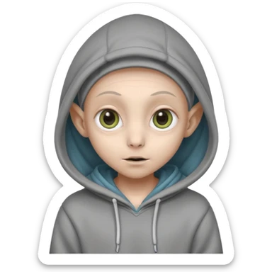 Aliens gray, hoodie, cute big eyes, thin ears, half body sticker