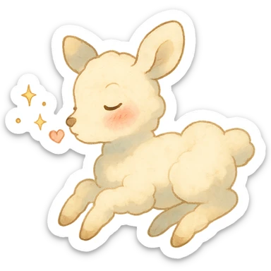 ghibli-inspired vanilla cloud doe, floating, with rosy cheeks, blowing a kiss with sparkles, soft and dreamy sticker