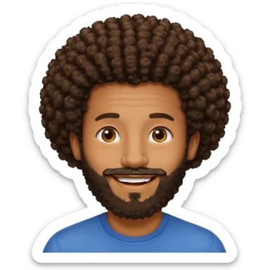 Medium brown skin man with beard and a curly small Afro fade sticker