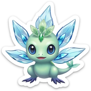 elemental icy floral ethereal glacial Axew-Rufflet-Brionne-Celebi-Pokémon-Fakémon-hybrid-creature sticker