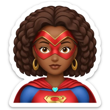 create an emoji that shows financial aid as a black woman super hero at the heart of student success in higher education uplifting providing kind strong sticker