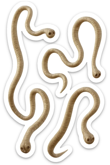 CINQUE PARASSITI COME LA TENIA FLUTTUANO IN ARIA, iperrealistico 4k sticker