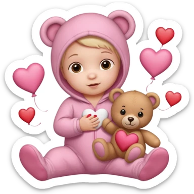 baby on a paper background with valentines day decor sticker