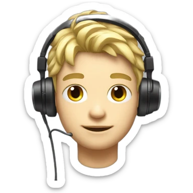 Blonde Short hair Gamer guy with headset and gamepad with neon Lighting sticker