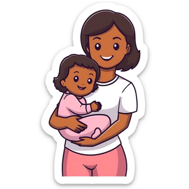 Brow skin women hold toddler baby girl  sticker