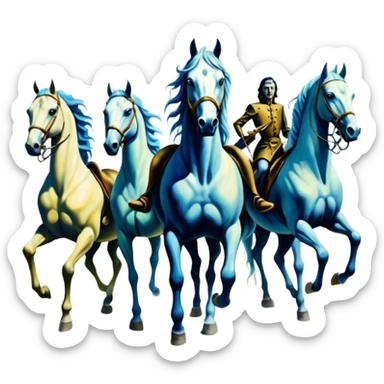 cinematic ultra HD, mysterios style, oil paint - The Four Horsemen of the Apocalypse in the artistic style of Salvador Dali sticker