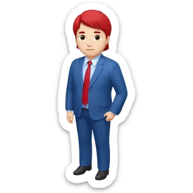 CHANGE TO SHOW THE FULL BODY, FROM AN ISOMETRIC OVERHEAD ANGLE, WITH MUCH PUFFIER HAIR (IN HIS DISTRICTIVE STYLE), WITH A LARGE, BLOATED STOMACH, WEARING A BLUE SUIT AND RED TIE, TURNED SLIGHTLY TO THE SIDE, IN THE STYLE OF ISOMETRIC FIGURES. sticker
