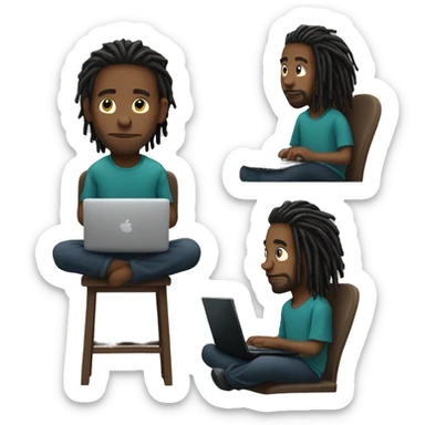 Black-guy-with-dreads-wearing-trackstuit-sitting-down-on-chair facing-foward-focused-on-laptop-computer- sticker