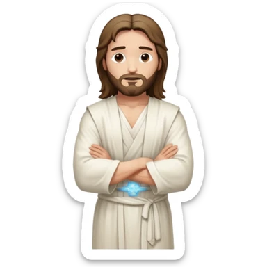 fullbody jesus christ jacked, sleeveless white robe and arms crossed sticker