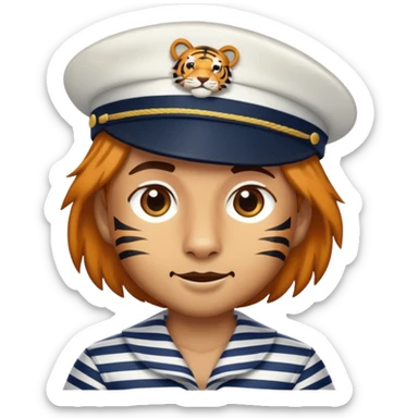 Tiger sailor with navy hat and striped shirt sticker