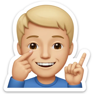 person who put his finger in the half of his teeth, smile and close one eye sticker