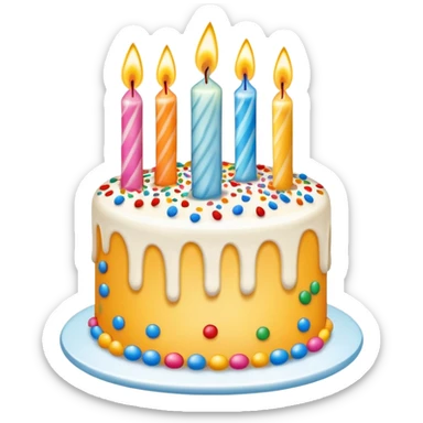colorful birthday cake with lit candles and decorations sticker