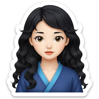 Beautiful girl,Black hair,wavy hair，long hair,Black eyes,Chinese sticker
