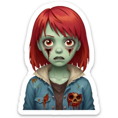 create a zombie girl with red hair and bangs sticker