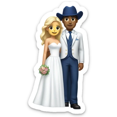 Puerto rican beard short hair with blue hat and navy blue suit getting Married with blond long hair girl with white  wedding dress  sticker