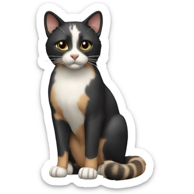 Diluted calico cat with horse badger marking sticker