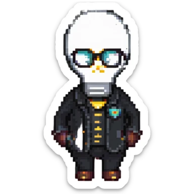 Genius character with lightbulb and glasses in pixel art style sticker