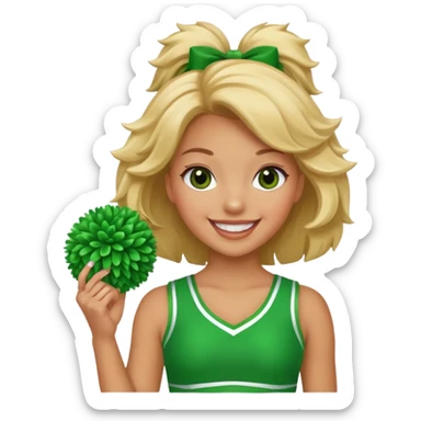 football cheerleader, holding a cheering pom, green  sticker