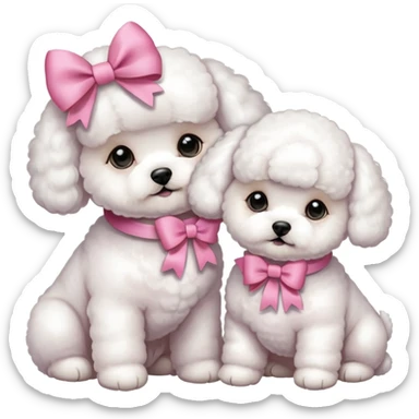Two Bichon frise girls, mom and baby girl pink sticker