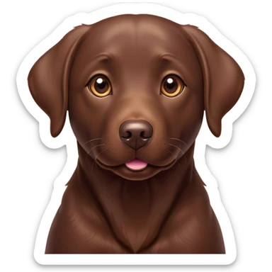 Cinematic Cute Chocolate Labrador Portrait Emoji, Head tilted playfully and inquisitively, featuring a sleek chocolate Fur with a lustrous sheen, round, sparkling brown eyes filled with curiosity, Simplified yet irresistibly adorable features, highly detailed, glowing with a warm, friendly glow, high shine, affectionate and spirited, stylized with a touch of whimsy, bright and endearing, soft glowing outline, capturing the essence of a mischievous yet loving companion, so playful it feels like it could dash out of the screen and into your arms! sticker