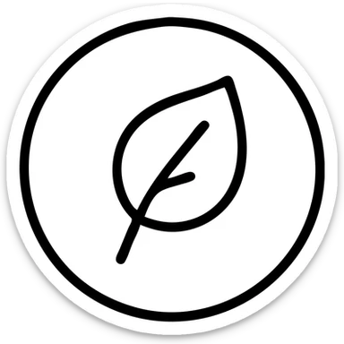 Minimalist icon for Focused on Sustainability in black outlined style with the same color code and format as the reference images. Place a leaf or eco-friendly symbol inside the circle. sticker