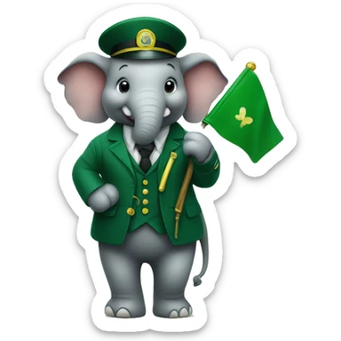 Cute elephant standing on 2 legs as a station master with green flag in hand sticker