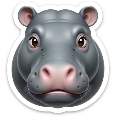 Cinematic Noble Hippo Portrait Emoji, Poised and regal, with a massive, robust build and a smooth, well-groomed slate-gray hide, deep-set soulful eyes, Simplified yet sharp and sophisticated features, highly detailed, glowing with a soft, dignified glow, high shine, intelligent and calm, stylized with an air of riverine majesty, focused and attentive, soft glowing outline, capturing the essence of a watchful and confident water-dweller, so majestic it feels as though it could lumber out of the screen with effortless authority! sticker