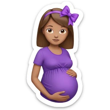 Brown Hair, straight, light brown skin, purple shirt, pregant, head, neck and abdomen only, purble bow in hair sticker