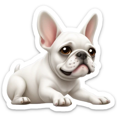 White French Bulldog doing downward dog in a playful manner  sticker