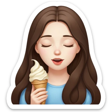 beautiful pale brunette girl with long hair enjoying an ice cream eyes closed sticker