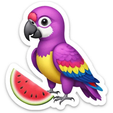 emoji de papagayo morado, sandia y amarillo sticker