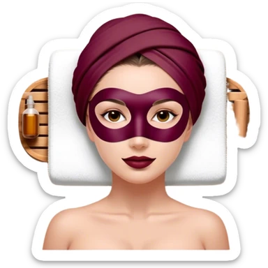 Lady with face mask spa beauty full face relaxing Burgundy sticker