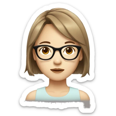 Korean girl with glasses, medium length hair, side bangs and light brown hair sticker