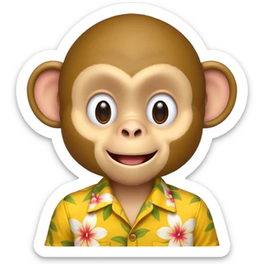 Monkey – cheeky grin, wearing yellow floral aloha shirt. sticker