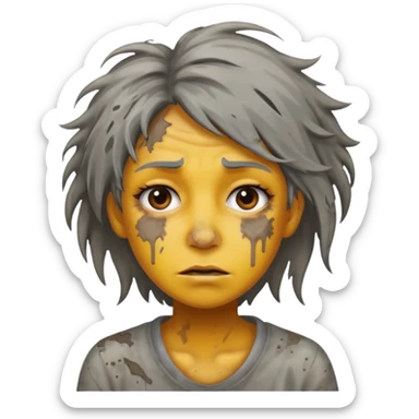 very dirty looking homeless woman very very dirty and smelly looking face only, not old with grey smudges everywhere and messy hair and lots of stains on face ugly and smudged face sticker