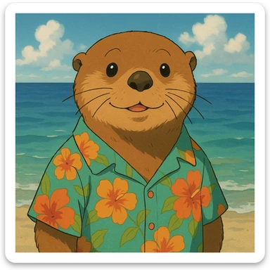 Sea otter wearing a Hawaiian shirt  sticker