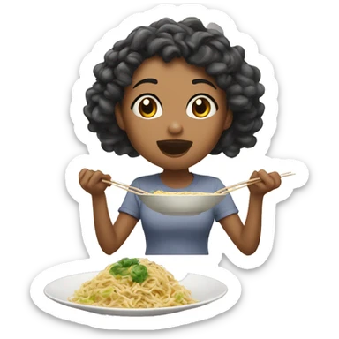 Blasian female eating noodles￼ sticker
