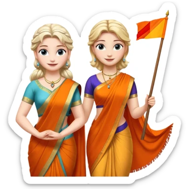 Elsa and Anna Arendelle meets with goddess Bharat Mata sticker