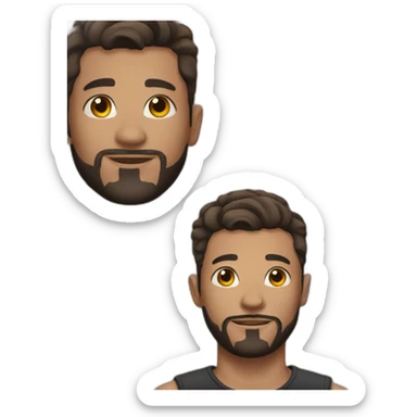 young man with tattoos, short hair, and a beard sticker