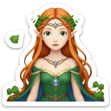 Hyper realistic green ivy forest elf mage fairy queen pale skin ginger hair and blue-eyes sticker