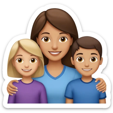 a woman with two children, a 7-year-old boy and a 13-year-old girl sticker