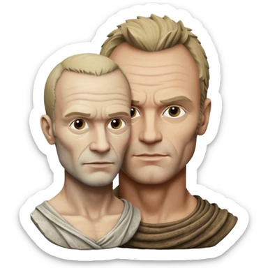 Cinematic realistic ultra HD - musician Sting leaning against a antique stone sculpture sticker