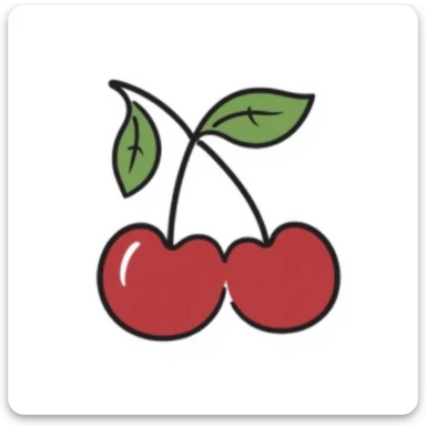 Hand-drawn pair of cherries with stem and leaves sticker