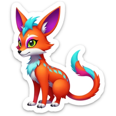 Neon-colored multi-colored edgy cool Falvie-Fionbri-fantasy-creature-fursona, full body, with random markings sticker