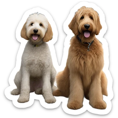 Golden doodle and  black labradoodle sitting on dock sticker